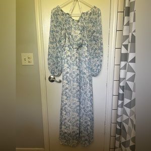 Lulu - Love that blooms blue floral print off the shoulder maxi dress